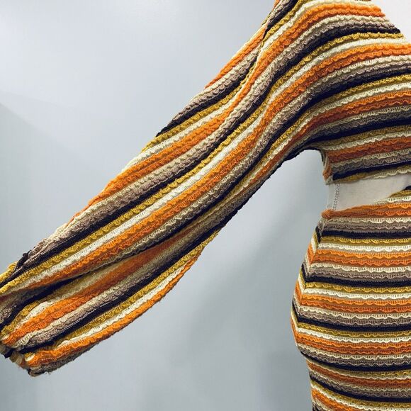 12TH TRIBE S Free Bird Mini Cut Out Dress Crochet Bodycon Stretch Hippie 70s - Picture 6 of 16